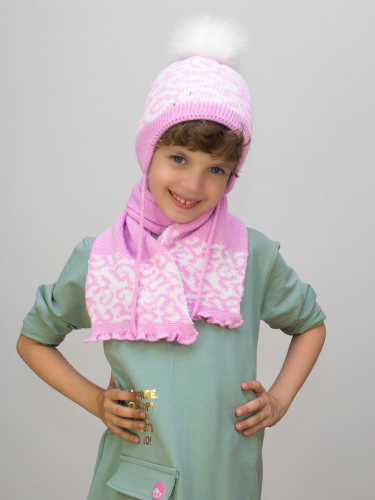 Комплект зимний для девочки шапка+шарф Милочка (Цвет светло сиреневый), размер 48-50, шерсть 30%