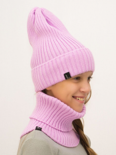 Комплект весна-осень для девочки шапка+снуд Ники (Цвет розовый), размер 52-56