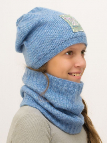 Комплект весна-осень для девочки шапка+снуд Винтаж (Цвет голубой), размер 54-56, шерсть 30%