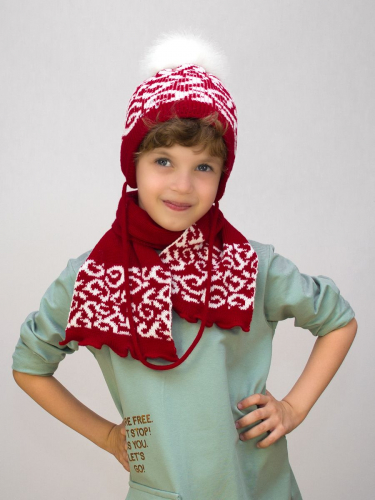 Комплект зимний для девочки шапка+шарф Милочка (Цвет малиновый), размер 48-50, шерсть 30%