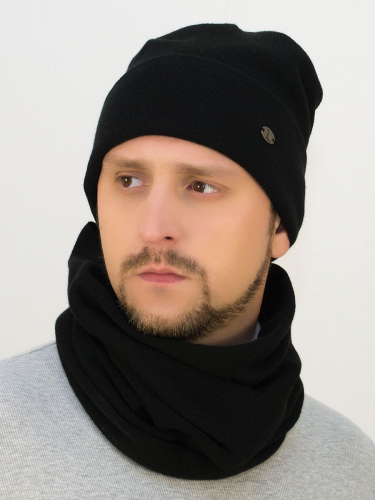 Комплект зимний мужской шапка+снуд Лира (Цвет черный), размер 54-56; 56-58; 58-60