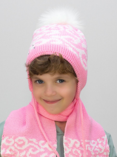 Комплект зимний для девочки шапка+шарф Милочка (Цвет светло розовый), размер 48-50, шерсть 30%