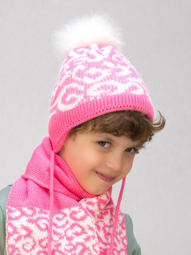 Комплект зимний для девочки шапка+шарф Милочка (Цвет светло-коралловый), размер 48-50, шерсть 30%