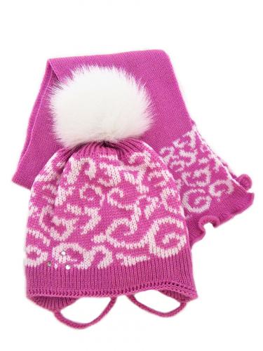 Комплект зимний для девочки шапка+шарф Милочка (Цвет фуксия), размер 48-50, шерсть 30%