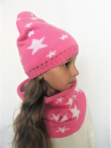 Комплект весна-осень для девочки шапка+снуд Камета (Цвет темно-розовый), размер 50-52; 52-54