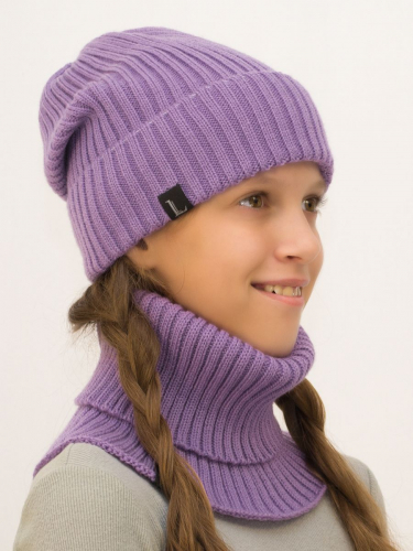 Комплект весна-осень для девочки шапка+снуд Ники (Цвет сиреневый), размер 52-56