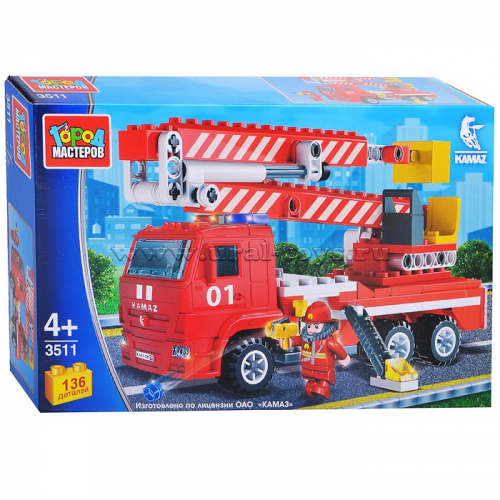 Конструктор Камаз: пожарная машина с люлькой, 136 дет