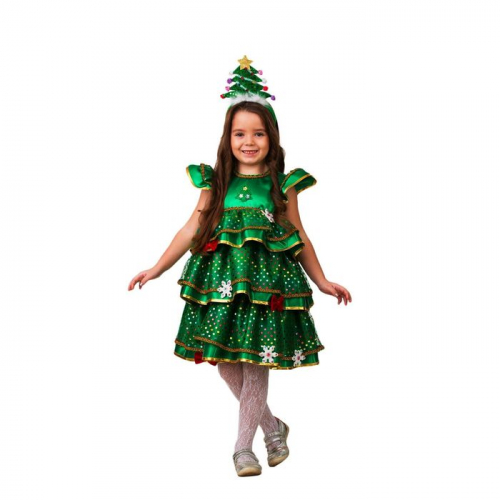 Карнавальный костюм «Ёлочка-Малышка», платье, ободок ёлочка, сатин, размер 34, рост 134 см