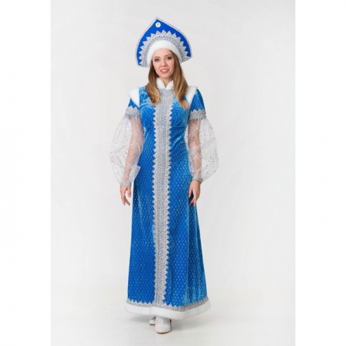 Карнавальный костюм «Снегурочка», платье, кокошник, р. 48, рост 170 см