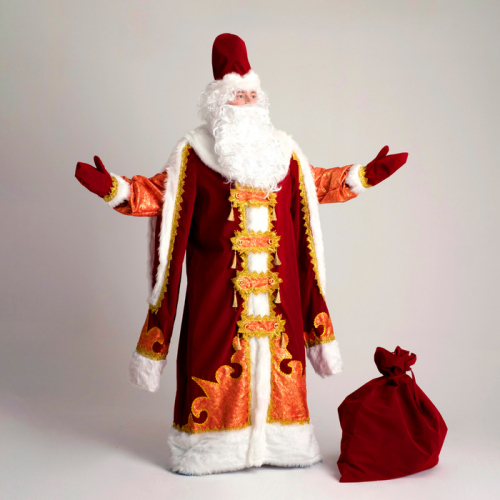 Карнавальный костюм «Царский Дед Мороз», шуба, шапка, варежки, борода, парик, мешок, р. 54-56, рост 188 см