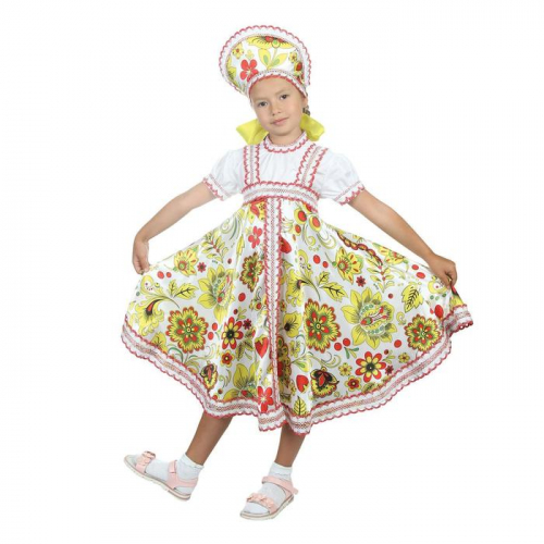 Русский народный костюм «Хохлома белая», платье, кокошник, р. 36, рост 140 см