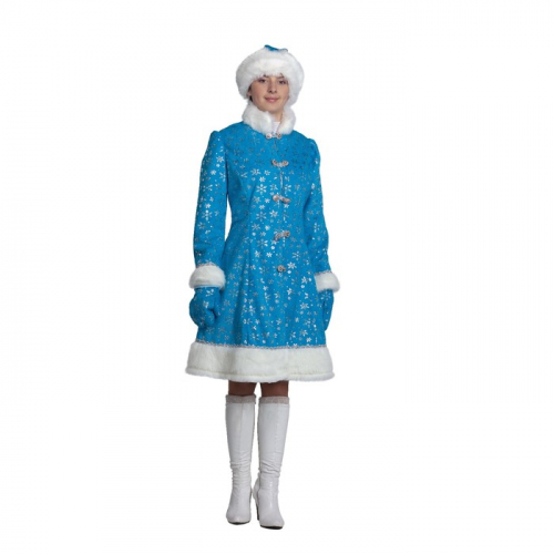 Карнавальный костюм «Снегурочка», плюш, шуба, шапка, варежки, размер 44-48