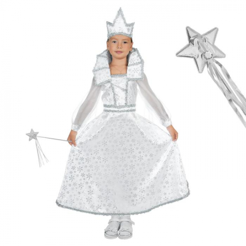 Карнавальный костюм «Снежная королева», платье, корона, жезл, р. 34, рост 134 см