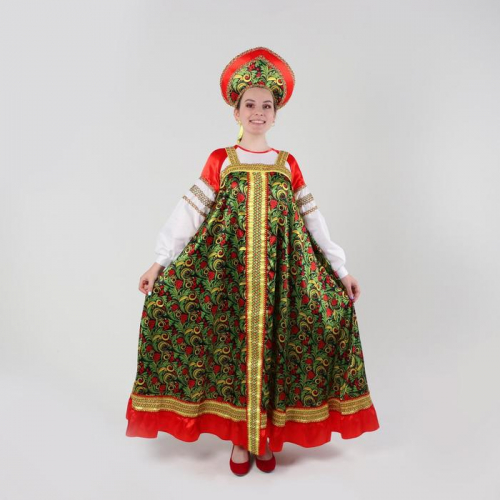 Русский женский костюм «Рябиновые гроздья», платье, кокошник, р. 50, рост 170 см