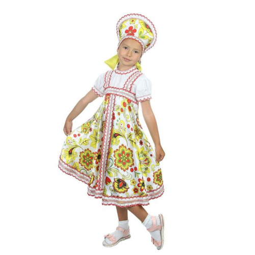 Русский народный костюм «Хохлома белая», платье, кокошник, р. 36, рост 140 см