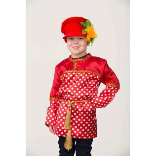 Карнавальный костюм «Кузя», сорочка в горох, головной убор, р. 34, рост 140 см