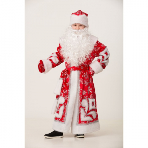 Карнавальный костюм «Дед Мороз», пальто с узором, шапка, рукавицы, р. 34, рост 140 см