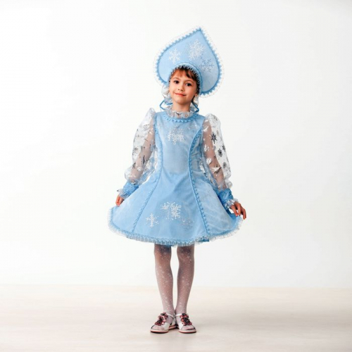 Детский карнавальный костюм «Снегурочка», велюр, размер 32, рост 122 см, цвет голубой