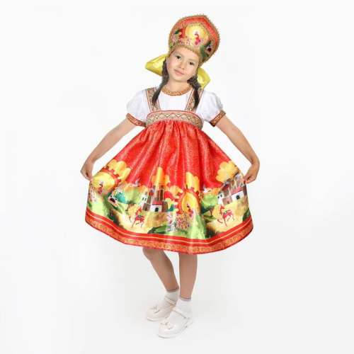 Карнавальный костюм «Русские сказки», платье-сарафан, кокошник, р. 30, рост 110-116 см