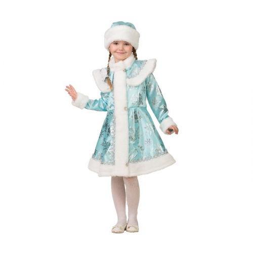 Карнавальный костюм «Снегурочка снежинка», сатин, пальто, шапка, р. 30, рост 116 см, бирюза