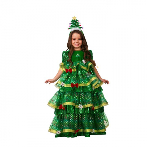 Карнавальный костюм «Ёлочка-Царица», платье, ободок ёлочка, размер 34, рост 128