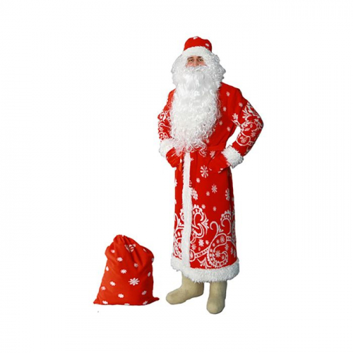 Костюм «Дед Мороз», шуба, шапка, варежки, пояс, мешок, борода, р. 60-62