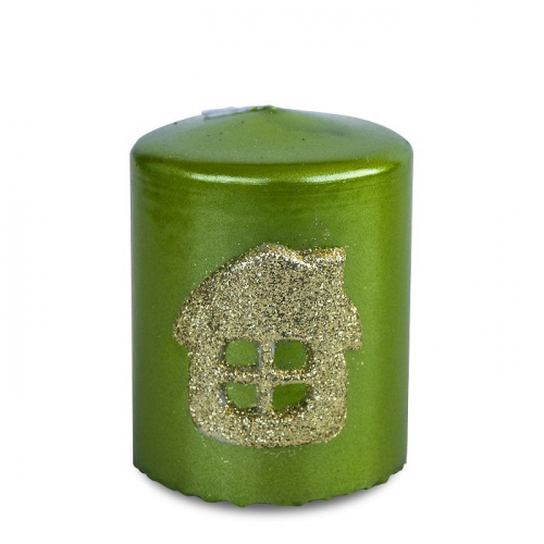 свеча пеньковая зеленый металик с домиком
