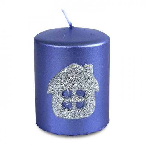 свеча пеньковая синий металик с домиком