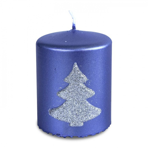 свеча пеньковая синий металик с елкой