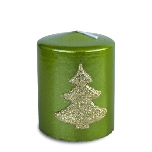 свеча пеньковая зеленый металик с елкой
