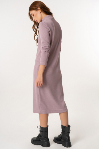 Платье трикотажное прямое миди с длинным рукавом пыльно-розовое