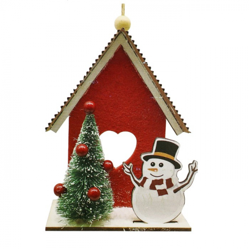 Набор для творчества - создай ёлочное украшение «Домик с сердечком - снеговичок»