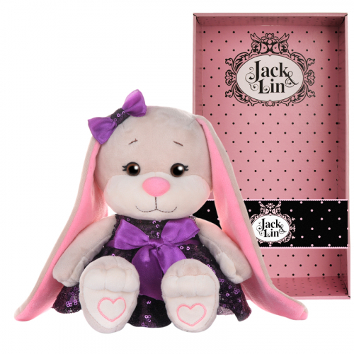 Мягкая Игрушка Jack&Lin, Зайка в Фиолетовом Платьице с Пайетками, 20 см, в Коробке JL-251-20