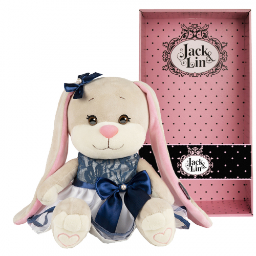 Мягкая Игрушка Jack&Lin, Зайка в Сине-Белом Платье с Бантом, 25 см, в Коробке JL-022004-25
