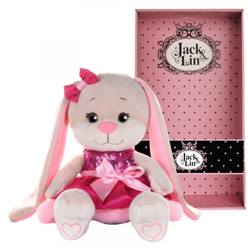 Мягкая Игрушка Jack&Lin, Зайка в Розовом Платьице с Пайетками и Мехом, 20 см, в Коробке JL-254-20