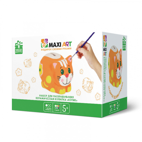 Набор для Раскрашивания Maxi Art, Керамическая Копилка Котик , 9 см MA-CX2470