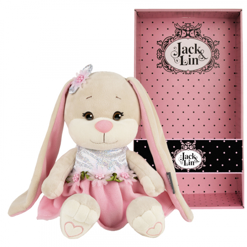 Мягкая Игрушка Jack&Lin, Зайка в Розовом Платьице с Цветами, 20 см, в Коробке JL-256-20