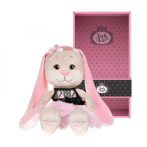 Мягкая Игрушка Jack&Lin, Зайка в Розовом Платье с Черными Вставками, 25 см, в Коробке JL-051906-25