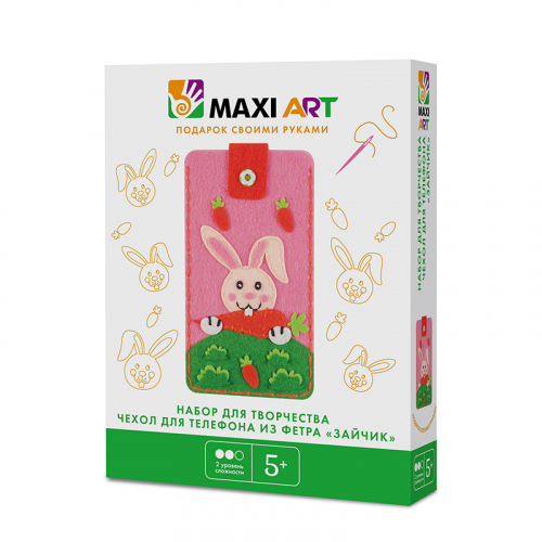 Набор для Творчества Maxi Art, Чехол для Телефона из Фетра Зайчик, 21 см MA-A0203-3