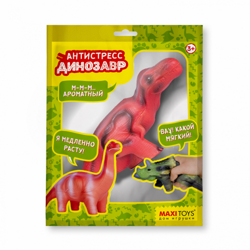 Игрушка-сквиш Maxitoys Антистресс-Динозавр, Тираннозавр, 26 см, в Красочном Пакете с Окошком MT-GP0920191