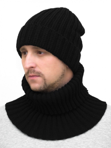 Комплект зимний мужской шапка+снуд Кэмерон (Цвет черный), размер 56-58; 58-60, шерсть 30%