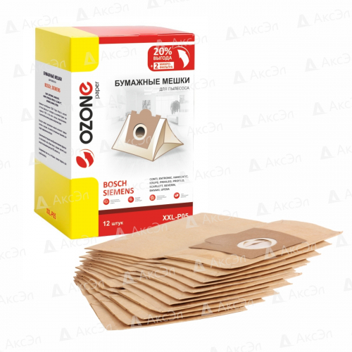 XXL-P05 Мешки-пылесборники Ozone бумажные для пылесоса, 12 шт + 2 микрофильтра