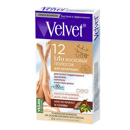 Velvet восковые полоски для депиляции для плохо поддающихся удалению, коротких и жестких волос (12шт), 24шт		
