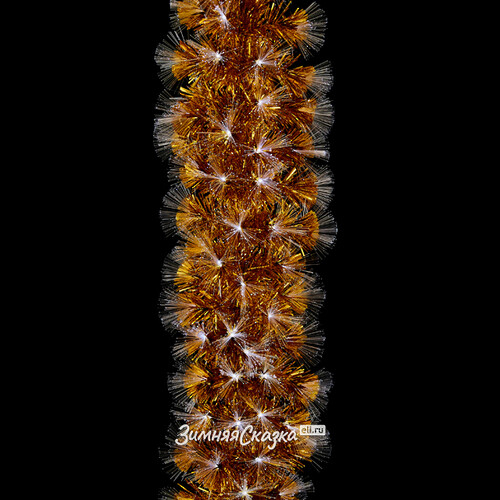 Золотая хвойная гирлянда с оптоволокном Роскошное сияние 200 см, ПВХ (Edelman)