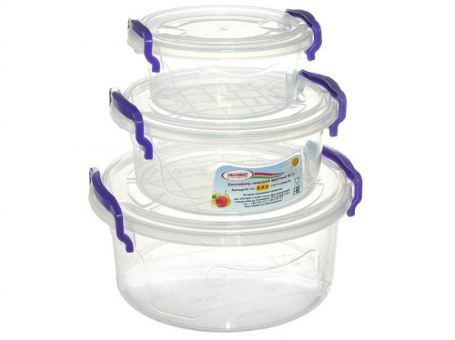 Набор контейнеров 3шт (0,3л, 0,6л, 1,2л) пищевые круглые прозрачные арт. РП-154