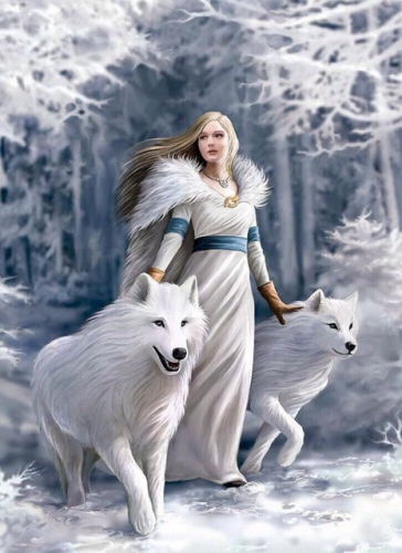 GX 34637 Девушка с белыми волками