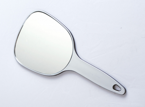 Зеркало косметическое пластик, серебристое, с ручкой 12*15 см DEWAL