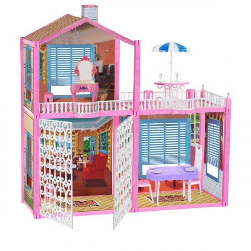 Дом с открытыми воротами с куклами и мебелью 