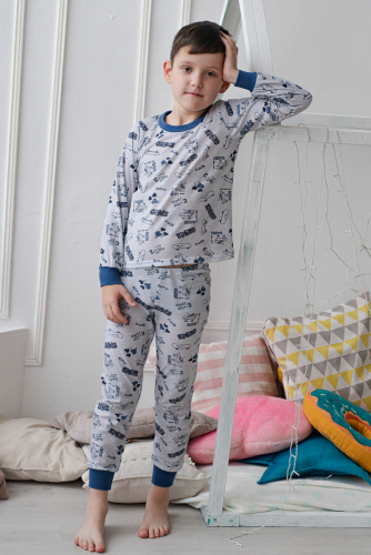 Пижама детская из кулирки Ралли синий