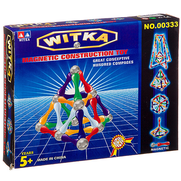 Магнитный конструктор WITKA, 24 дет. палочек и 12 дет. шариков , ВОХ 22×18×3,5 см, арт.00333F.